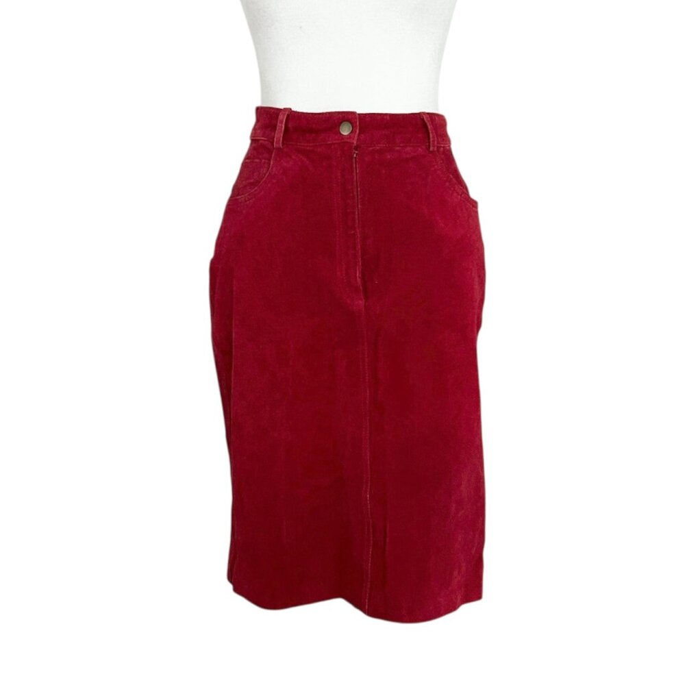 Evan Davies Vintage High-Waisted Red Pencil Suede Skirt (6)‎